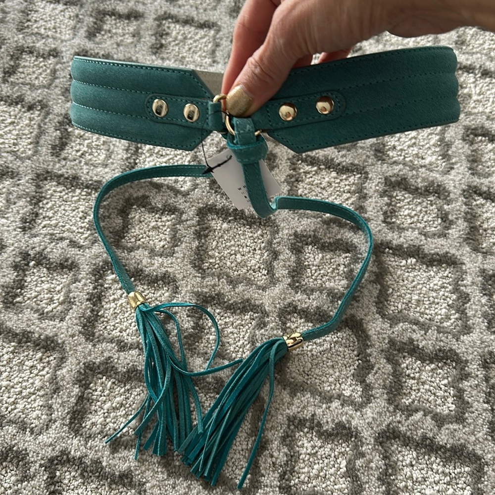 Turquoise Aqua Green Blue Suede Tassel
Obi Belt XS/S NWT WHBM